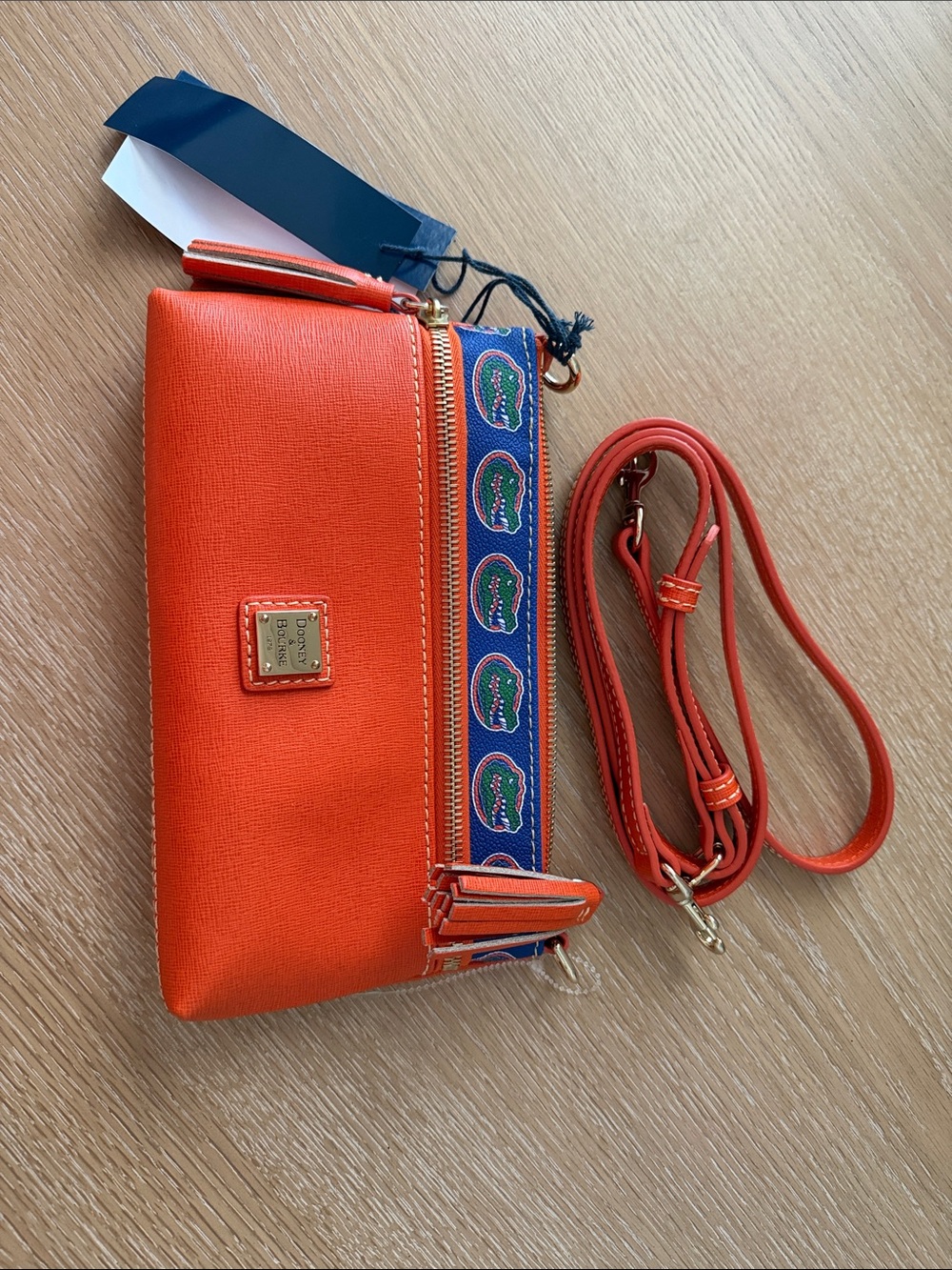 Florida Gator Dooney & Bourke Orange Crossbody with Blue Gator-Print Trim